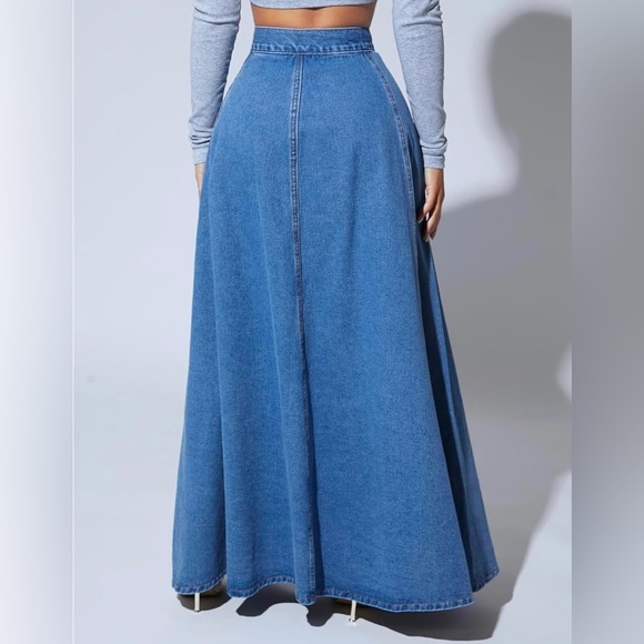 Bobo high waisted flare hem denim maxi skirt - Picture 3 of 6